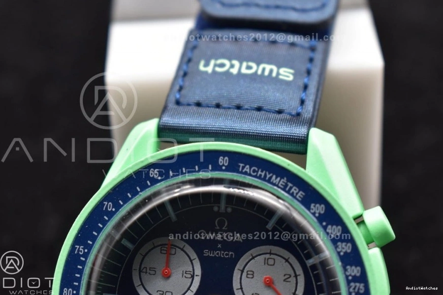 WeatherProof Earth Moonwatch x Swatch on Quartz to Omega Nylon Mission 1181 Strap Bioceramic 1002